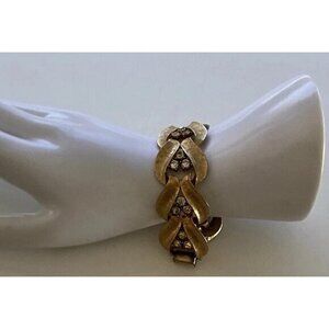 Vintage Signed ART Arthur White Rhinestone Gold Tone Bracelet 80’s Sz 7”